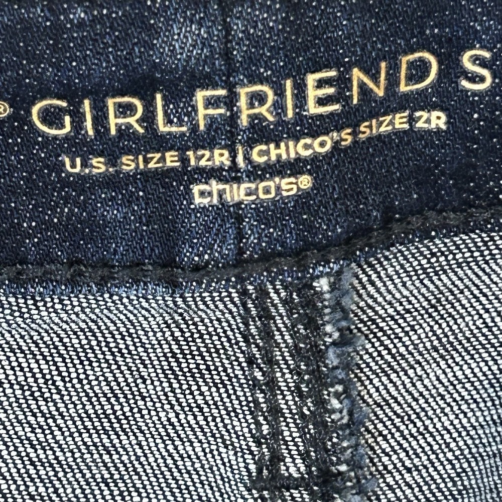 Chico's So Slimming Girlfriend Jeans 2R 12R Dark Wash Stretch Denim Pants - Picture 4 of 9